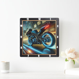 Horloge Carrée Lumières de néon brillant de moto urbain
