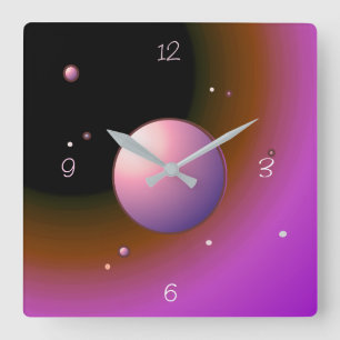 Horloge Carrée Lune rose mystique avec planètes >Horloge murale