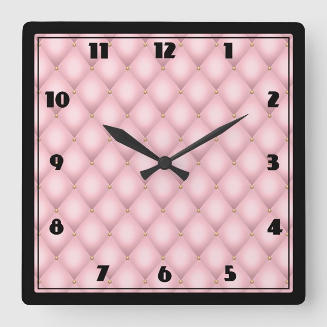 Horloge Carrée Luxueux Motif en diamant verni rose (Recto)