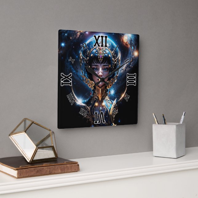 Horloge Carrée Lycenia La Lumière Des Cieux par Xzendor7 (Bureau)