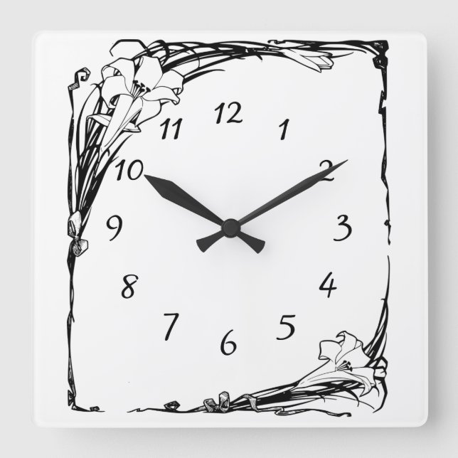 Horloge Carrée Lys Art nouveau (Recto)