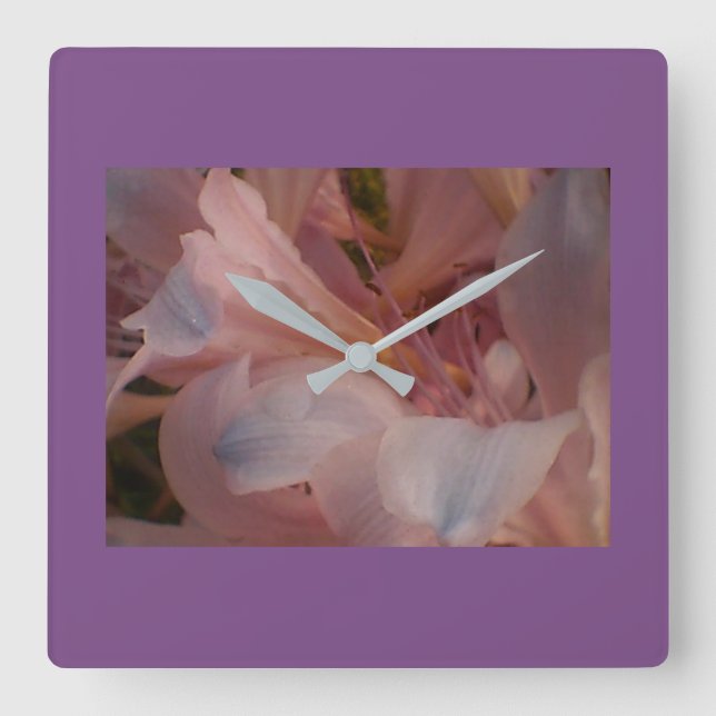Horloge Carrée Lys rose encadré violet (Recto)