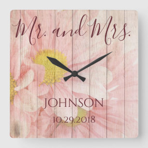 Horloge Carrée M. et Mme Personalized Floral