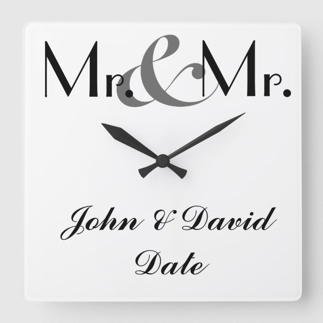 Horloge Carrée M. & Mr Custom GAY HOMS Clock Cadeau (Recto)