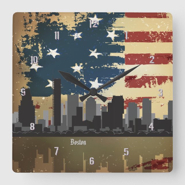 Horloge Carrée MA American Cities CityScape Wall Clock (Recto)