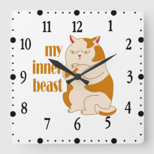 Horloge Carrée Ma bête intérieure chat gras paresseux citation mo