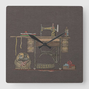 Horloge Carrée Machine à coudre et chatons de pédale