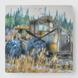 Horloge Carrée Machines agricoles, tracteur, pelle rétro,