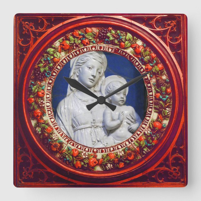 HORLOGE CARRÉE MADONNA WITH CHILD RED FLORAL RENAISSANCE (Recto)