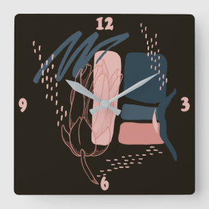 Horloge Carrée Magnolia Pink Bloom Minimal Abstrait