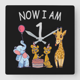 Horloge Carrée Maintenant j'ai 1 an 1er anniversaire au zoo bébé
