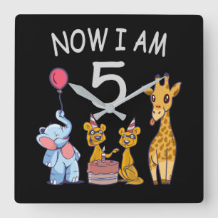 Horloge Carrée Maintenant, j'ai 5 ans 5e anniversaire au Zoo