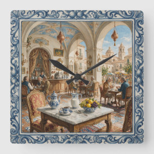 Horloge Carrée Maison de café de Palerme en céramique de style si