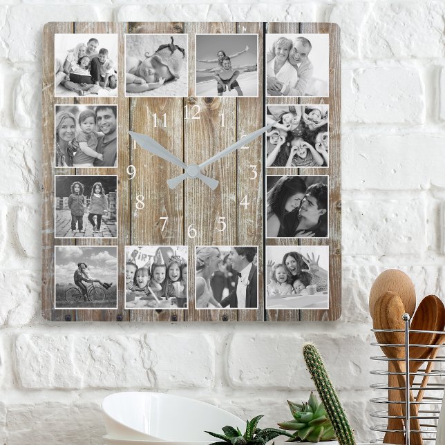 Horloge Carrée Maison de ferme moderne Famille Rustique Collage p (Créateur téléchargé)
