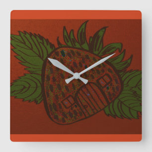 Horloge Carrée Maison de la fraise, douce maison 