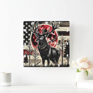 Horloge Carrée Majestic Deer Impressionnant Antlers Forêt Nature