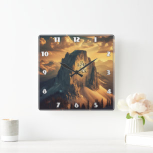 Horloge Carrée Majestic Mountain : Le Seigneur Est Mon Rocher