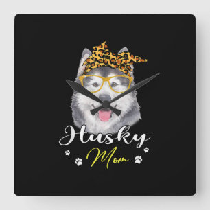 Horloge Carrée Maman de Husky   Leopard Print Dog Lover Venin