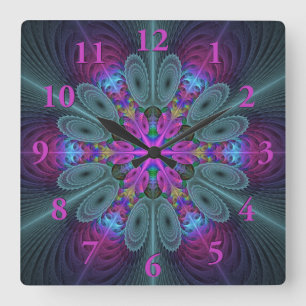 Horloge Carrée Mandala à partir de la couleur centrale Art fracta