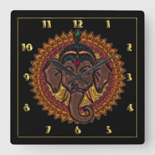 Horloge Carrée Mandala Adorable Elephant Metallizer
