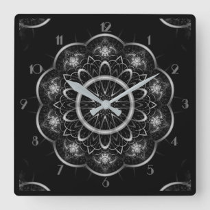 Horloge Carrée Mandala en filigrane argenté