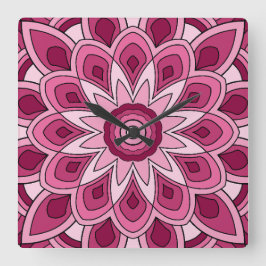 Horloge Carrée Mandala en rose