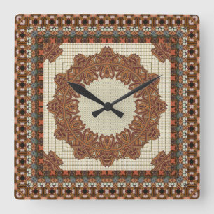 Horloge Carrée Mandala encadré géométrique ethnique renversant