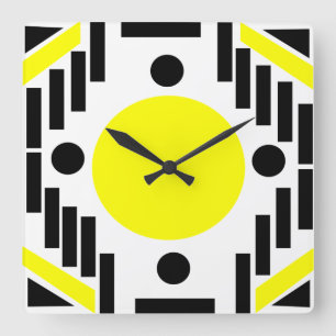 Horloge Carrée Mandala géométrique moderne Jaune Noir