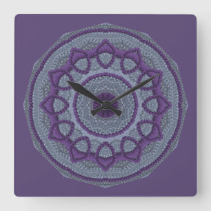 Horloge Carrée Mandala gris pourpre
