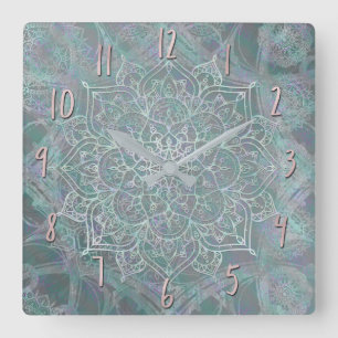 Horloge Carrée Mandala iridescent boho chic