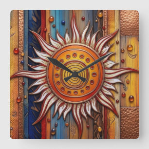 Horloge Carrée Mandala Soleil Équinoxe 