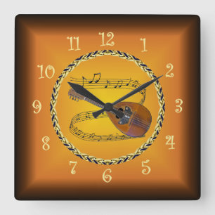 Horloge Carrée Mandolin 02 On Musical Scroll & Russet Orange ~