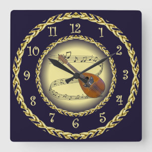 Horloge Carrée Mandolin 02 ~ Scroll musical ~ Gold/Navy Blue ~