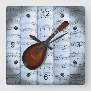 Horloge Carrée Mandolin~Partition roulée~Arrière - plan de teinte