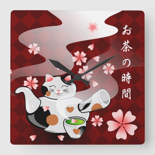 Horloge Carrée Maneki Neko Teapot Time for Tea clock ! (Recto)