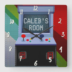 Horloge Carrée Manette d'arcade vidéo personnalisée pour la chamb