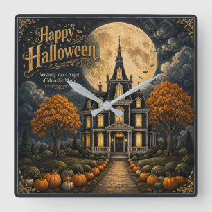 Horloge Carrée Manoir élégant hanté Halloween