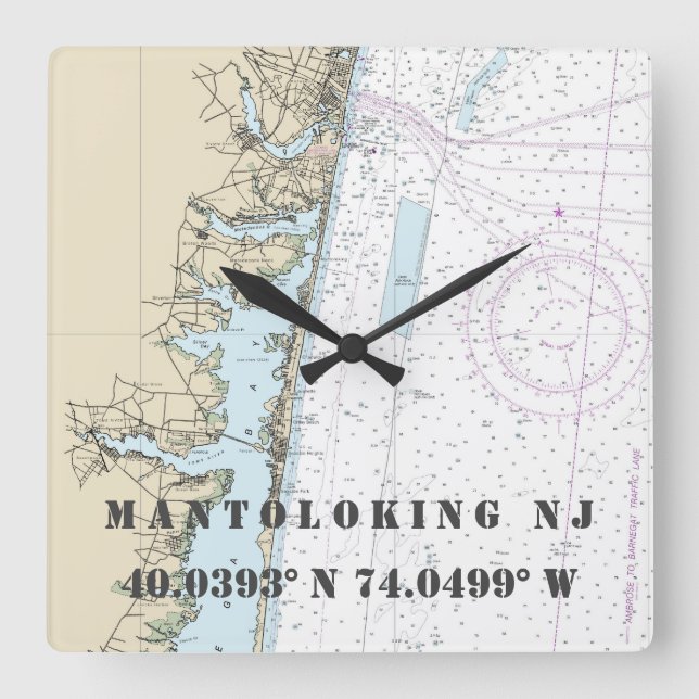 Horloge Carrée Mantolog NJ Latitude Longitude Graphique Nautique (Recto)