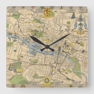 Horloge Carrée Map of Glasgow, Angleterre