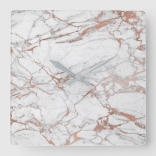 Horloge Carrée Marble White Gray Pink Rose Gold Blush Carrara