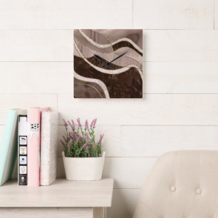 Horloge Carrée Marbre Agate Gold Glam 5 - paysage