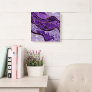 Horloge Carrée Marbre Agate Gold Glam 9 - paysage