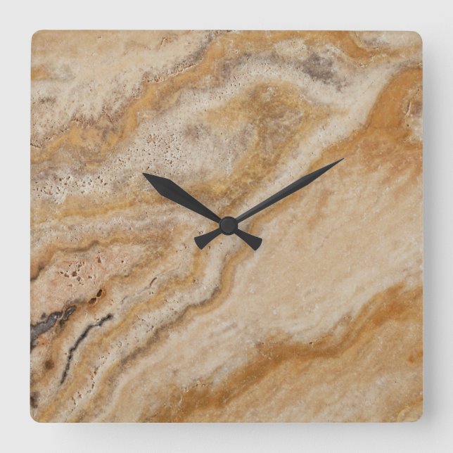 Horloge Carrée Marbre Arrière - plan Pierre Modèle Tan Naturel (Recto)