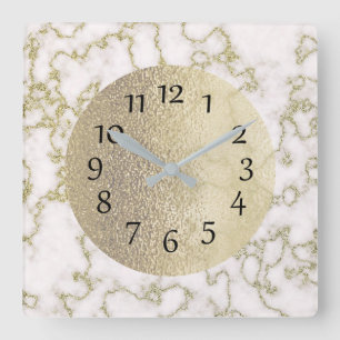 Horloge Carrée Marbre blanc élégant et or