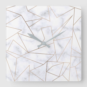 Horloge Carrée marbre blanc géométrique rose moderne et éléga