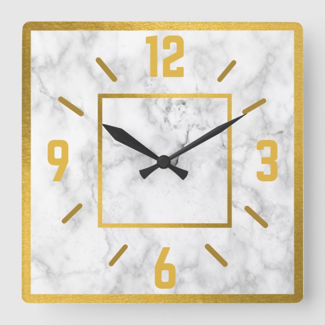 Horloge Carrée Marbre Classique Or Et Blanc Faux (Recto)