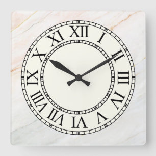 Horloge Carrée Marbre et visage romain jaune pâle