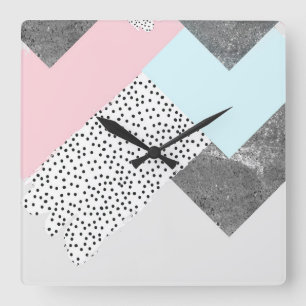 Horloge Carrée Marbre Géomtrique Pastel Design pointillé
