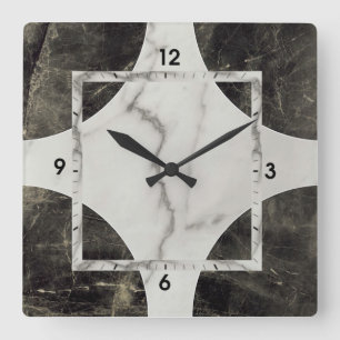 Horloge Carrée Marbre noir et blanc