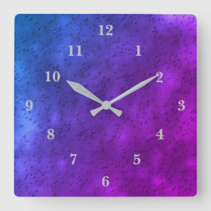 Horloge Carrée Marbre rose violet bleu , arc-en-ciel-art